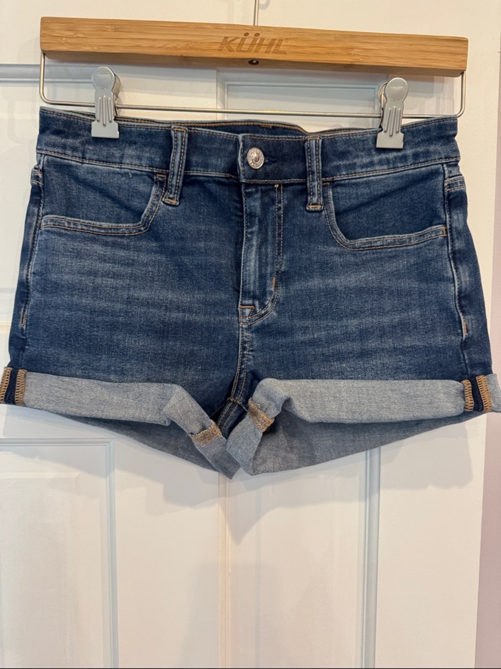 Women's American Eagle Dark Blue Denim Roll-Cuff Shorts